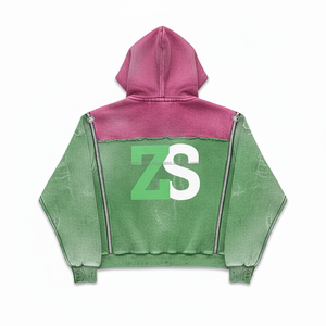 Sudadera con capucha gruesa de lana con cremallera de 400 GSM, ropa de invierno gruesa, tela de algodón y poliéster, panel de dos tonos, Sudadera con capucha básica con logotipo personalizado rosa y verde - Product Image 2
