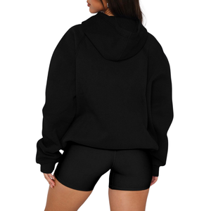 100% coton goutte épaule noir surdimensionné pull Baggy coupe ample personnalisé anti-rides sweats à capuche pour femme - Product Image 4