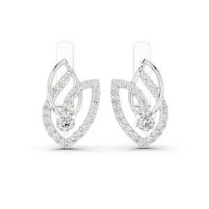 Round Moissanite Leaf Petal <b>Stud</b> Earrings 925 <b>Sterling</b> <b>Silver</b> Collet Prong 46-Stone - Product Image 2