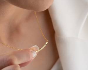Personalized 14k Gold Curved Bar Necklace Custom Nameplate Necklace Silver Name <b>Engraved</b> Necklace Dainty Gift For Women - Product Image 6