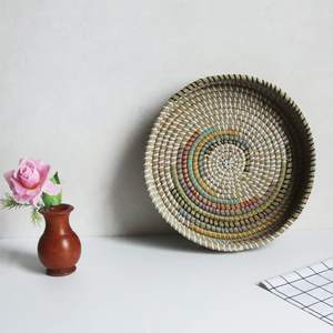 Plateau de panier en rotin de bambou rond de style classique plateau de collation de service décoratif pour un usage domestique - Product Image 2