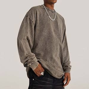 Autumn Winter Long Sleeve Drop Shoulder Sweatshirts Vintage Round Collar Drop Shoulder Crew Neck Basics Sweatshirts for Men's - Product Image 1