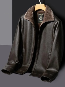 2025 nuevo abrigo de cuero de invierno para hombre con solapa y chaqueta de cuero integrada de piel y abrigos casuales cálidos gruesos de felpa - Product Image 5