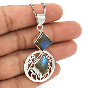 Diseño moderno, la mejor calidad, joyería bohemia de Plata de Ley 925, colgante con forma de cabujón de piedras preciosas de labradorita Natural, joyería fina - Product Image 3