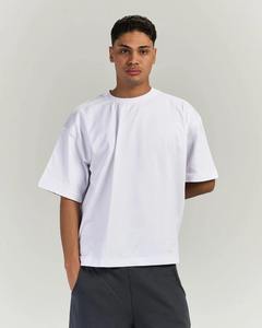 mens <b>white</b> plain solid blank casual oversized relaxed fit short sleeve <b>tshirt</b> high crewneck streetwear tee top - Product Image 1