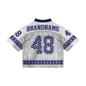 Dernier modèle de haut en maille personnalisé, style jersey de football américain pour femme, streetwear satiné, col en V, patch étoile, style Y2K, chemise oversize - Product Image 6