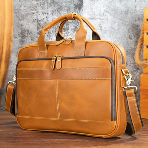 Leather Laptop Messenger Classic Style Durable Zipper Closure Crossbody Shoulder Carrying System Portable Brown Tan Colors - Product Image 2