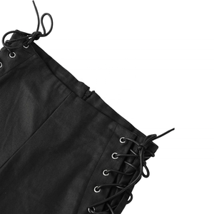 Shorts en cuir PU noir taille haute pour femmes avec détail de lacets latéraux - Style club sexy - Coupe ajustée - Fabriqué au Pakistan - Product Image 5