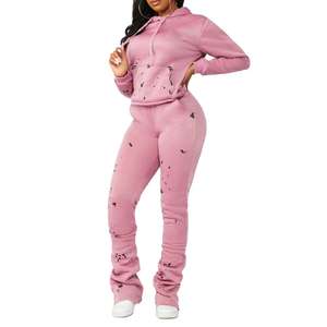 Kivotech Survêtement pour femmes en molleton technique 100% coton de haute qualité, sweat-shirt à capuche uni, survêtement pour femmes, ensembles 2 pièces - Product Image 2