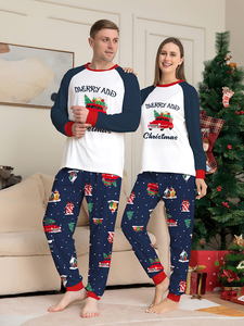 PASUXI Set Piyama Keluarga Premium Natal - Baju Rumah Lengan Raglan Kerah Bulat Motif Mobil untuk Pria Wanita Anak-anak - Product Image 2