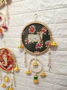 Vaca Ganesha colgante de pared de madera Diwali Festival decoración Nuevo Hogar inauguración de la casa decoración de pared Idea puerta entrada Toran telón de fondo - Product Image 2