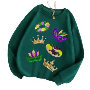 Sudadera de Mardi Gras de moda para mujer con diseño de lentejuelas brillantes Jersey personalizado de algodón suave 100% a granel al por mayor - Product Image 2