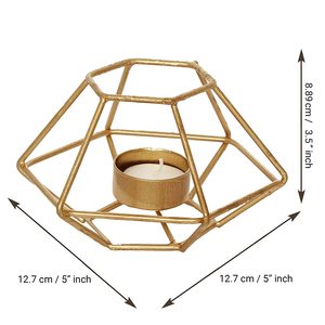 Bougeoir à cadre géométrique, accessoires d'éclairage revêtus de poudre d'or, bougeoir votif et support - Product Image 4