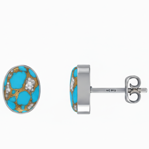 Boucles d'oreilles clous en argent 925 de qualité supérieure, pierre précieuse turquoise nacre épineuse, forme poire, marquise, ovale, fermoir papillon, sertissage classique, cadeau de fête - Product Image 1