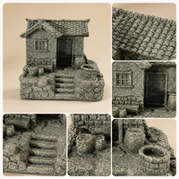Miniature maison de village en pierre bleue sculptée à la main, décoration de chalet en pierre pour salon, bureau, étagère et idée cadeau