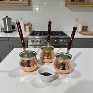 Ensemble de 3 pièces vintage en cuivre pour cafetière, traditionnel pour le thé, vaisselle automatique durable en laiton, verre, céramique, plastique, métal - Product Image 2