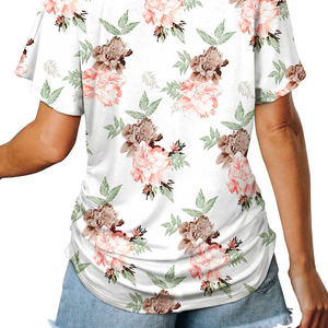 T-shirts unis pour femmes grande taille, col en V, demi-manches, vêtements d'extérieur anti-rétrécissement pour dames à un prix abordable - Product Image 3