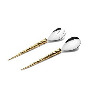 Stainless Steel <b>Gold</b> Plated Salad Server Set Casual Purpose Server <b>Utensil</b> Western Style Salad Server Set - Product Image 4