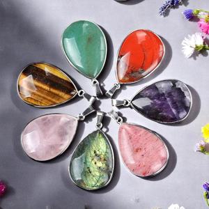 Pendentif larme de pierres précieuses naturelles, breloque goutte de cristal plaqué argent pour colliers, cadeau pendentif en pierre de guérison - Product Image 3