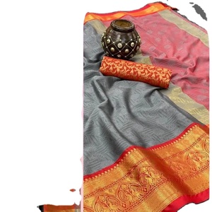 Đẹp bông lụa với độ tương phản rộng Jacquard làm việc biên giới với Jacquard Áo Saree - Product Image 1