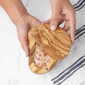Olive <b>Wood</b> Salt Cellar with Pivoting Lid, Compact Pinch <b>Box</b> for Kitchen Counter & Table Service, Wholesale - Product Image 4