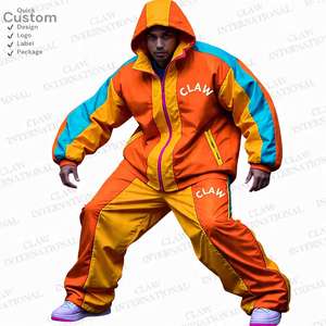 Chándal cortavientos Vintage con cremallera, conjunto de 2 piezas, chándal ligero de gran tamaño de nailon liso para hombre - Product Image 5