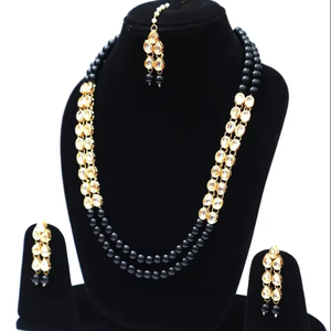 Fabricante indio de calidad de exportación elegante étnico chapado en oro negro perla Mala collar pendiente inspirado joyería de moda para mujer - Product Image 1