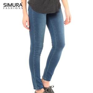 SIMURA Women's Skinny <b>Denim</b> Jeans Mid Waist Full Length Solid Color Casual <b>Stretch</b> Cotton Spandex Fabric Autumn Wear - Product Image 4