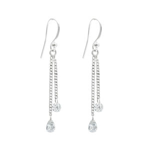 Precio al por mayor de alta calidad, Pendientes colgantes de lujo de Zirconia cúbica blanca de Plata de Ley 925 para mujer y niña, joyería hecha a mano - Product Image 2