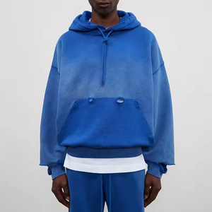 Bleu ciel poids lourd surdimensionné déchiré streetwear hommes graphique soleil délavé vintage lavage à l'acide sweat à capuche en détresse sweats à capuche - Product Image 1