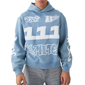 Bulk Wholesale Custom Puff Printing Hoodies Manufacturer No Pocket Strings Cut Edge Raw Hem Cropped Pullover <b>Oversize</b> <b>Hoodie</b> <b>Men</b> - Product Image 1