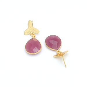 Handmade Dua Pink <b>Jade</b> Flower Pear Drop Earrings 18K Gold Plated Brass Trendy Elegant Natural Gemstone Women's Wedding <b>Jewelry</b> - Product Image 3
