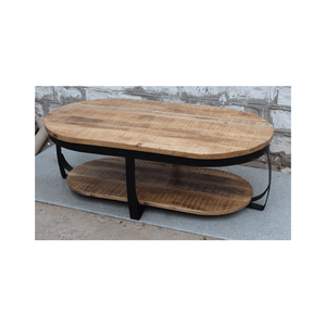 Industrial Iron Wooden Coffee Table 130x70x45 cm <b>Metal</b> <b>Black</b> <b>Frame</b> with Natural Wood Top for Living Room Decor - Product Image 2
