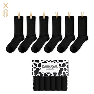 Juego de 6 Pares de Calcetines Negros Básicos de Algodón Unisex, Absorbentes de Sudor, Talla Única, Estilo Deportivo y Casual para Uso Diario - Product Image 1