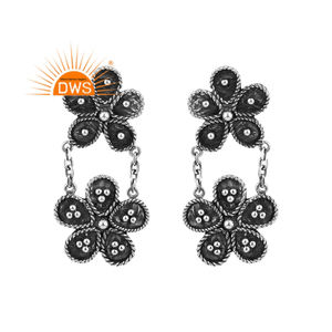 Pendiente colgante de diseño Floral de plata de ley oxidada de gran venta, joyería personalizada para mujer, regalo para ella - Product Image 1