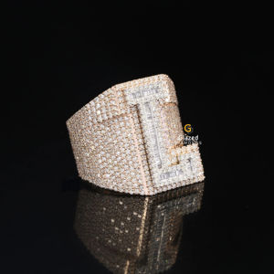 Nouveau Incroyable Entièrement Glacé Personnaliser "L" Lettre Initiale Hip Hop Anneau Rond Brillant & Baguette VVs Diamants 925 Sterling Silver - Product Image 4