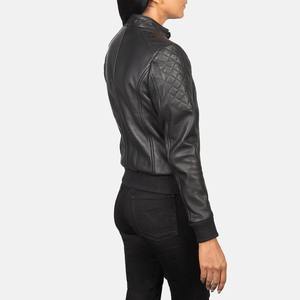Blouson aviateur en cuir noir avec rembourrage en coton, vêtement d'extérieur respirant pour l'hiver et poches zippées - Product Image 4
