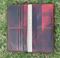 Portefeuille long pliable en cuir de vachette véritable tanné au végétal, fait main, avec doublure en polyester, pour homme