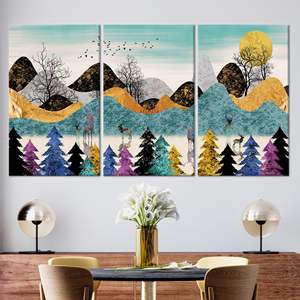 Impresión en lienzo de bosque abstracto: decoración de vidrio templado con paisaje de montaña, JUEGO DE 3 LIENZOS - Product Image 1