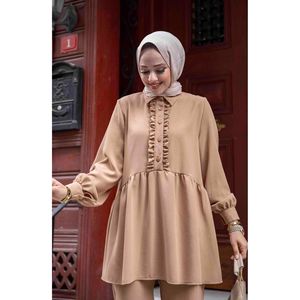 Hijab à volants en vison sur le devant Ensemble 2 pièces modeste - Product Image 3