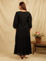 Robe longue décontractée noire unie en organza à col en V pour femme, nouvelle collection, haute qualité, personnalisable, lavable, printemps-été-automne