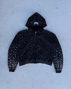 Custom Cropped Oversized Distressed Zip-Up Hoodie Set With Street Wear <b>Patch</b> Embroidery Men Fitness Joggers - Product Image 2