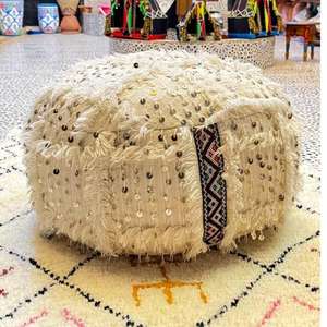 Moroccan Leather Pouf Handmade Ottoman Footstool Traditional Handcrafted <b>Pouffe</b> Home Decor Boho Ottoman <b>Seat</b> Living Roo - Product Image 1