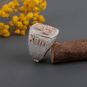 Hip Hop Custom Letter Round Cut VVS Moissanite Diamond Iced Out 925 Sterling Silver Luxury Bling <b>Statement</b> <b>Ring</b> For Unisex Wear - Product Image 2