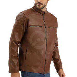 Veste en cuir de vachette au design personnalisé, col montant, logo sur le devant, respirante, écologique, de haute qualité, coupe ajustée pour homme, hiver - Product Image 6