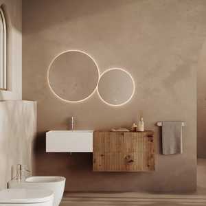 140cm Wall-Hung Bathroom Cabinet with 4 <b>Drawers</b> and <b>White</b> Sink Rota Gold Oak Bathroom <b>Sets</b> - Product Image 2