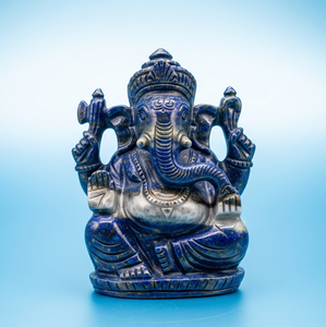 รูปปั้นพระพิฆเนศแกะสลักด้วยมือพร้อมของขวัญทางธุรกิจที่ Lapis Lazuli หัตถกรรมอัญมณีแกะสลักทำในอินเดีย - Product Image 1