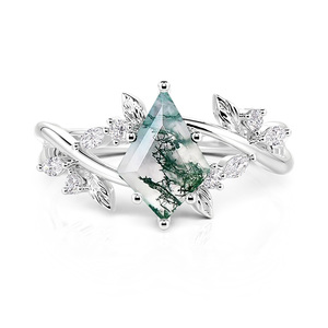 Anillo de compromiso bohemio con ágata musgosa en forma de pera Jeulia - Product Image 1