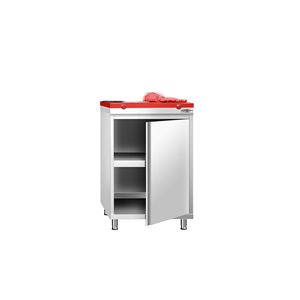 Armoire de sol en acier inoxydable PREMIUM - 600x600mm - avec portes à charnières - incl. Planche à découper rouge - Product Image 1
