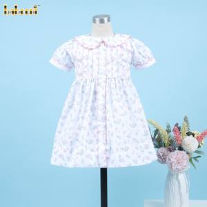 Robe unie col blanc rose floral pour fille OEM ODM vente en gros vêtements de fille robe pour filles-BB3305 - Product Image 2